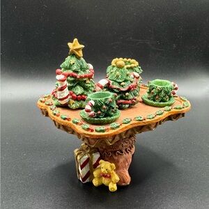 Vintage Miniature Resin Christmas Tree Themed Tea Set